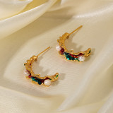 1 par de pendientes chapados en oro de 18 quilates con incrustaciones de perlas artificiales de cobre de estilo moderno