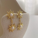 1 par de pendientes colgantes de perlas de cobre con incrustaciones en forma de corazón de estilo simple