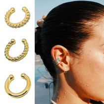 1 pieza Lady C Forma Espiral Raya Chapado Incrustación Cobre Zircon Ear Cuffs