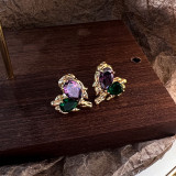 1 par de pendientes chapados en oro de 18 quilates con incrustaciones de circonita de cobre y forma de corazón de estilo clásico elegante