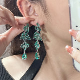 1 par de pendientes colgantes de piedras preciosas artificiales con incrustaciones de cobre y hojas retro