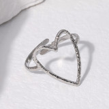 Anillo abierto hueco chapado en acero inoxidable con forma de corazón dulce 1 pieza