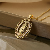 Collar con colgante chapado en oro de 18 quilates con incrustaciones de cobre ovalado de estilo clásico retro