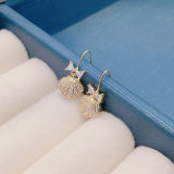 Gancho para la oreja de circonita, perlas artificiales de cobre con incrustaciones chapadas en concha, nudo de lazo de estilo Simple, 1 par
