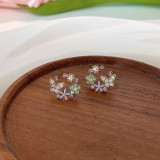 1 par de pendientes bonitos con incrustaciones de cobre y flores de estilo japonés