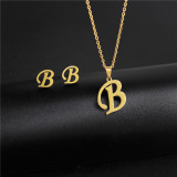 Pendientes De Collar De 26 Letras De Acero Inoxidable De Moda Simple De Dos Piezas