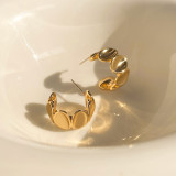 1 par de pendientes chapados en oro de 14 quilates con forma de C, ovalados, estilo Simple