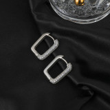 Pendientes geométricos simples de moda con hebilla de oreja cuadrada de circón con incrustaciones de cobre coreano