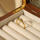 Venta al por mayor de anillos abiertos de diamantes de imitación chapados en oro de 18 quilates con incrustaciones de acero inoxidable de Color sólido con ojo de diablo de estilo Vintage