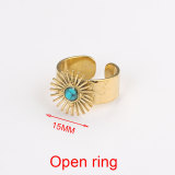 Anillo abierto geométrico de acero inoxidable con perlas artificiales y turquesa