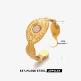 Anillo abierto de piedra natural chapado en oro redondo de acero inoxidable de 18 quilates de estilo fresco informal a granel