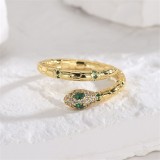 Anillo abierto elegante del Zircon plateado oro 18K del cobre de la serpiente en bulto