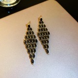 Pendientes colgantes de perlas artificiales con diamantes de imitación artificiales de cobre y nudo de lazo de flor dulce 1 par