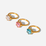 Anillo de moda de acero inoxidable, joyería redonda grande con circonita