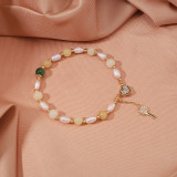 Pulseras de circón con incrustaciones de cobre y perlas de agua dulce, llave en forma de corazón, estilo Simple