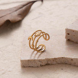 Anillo abierto chapado en oro de 18 quilates con revestimiento de acero inoxidable y luna infinita cruzada de estilo moderno