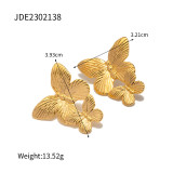 Pendientes de anillos chapados en oro de 18 quilates con incrustaciones de turquesa y chapado en acero inoxidable con flor y mariposa estilo INS