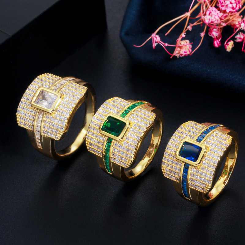 Anillos chapados en rodio chapados en oro de 14 quilates con incrustaciones de cobre geométrico de estilo simple Glam