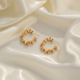 1 par de pendientes chapados en oro de 18K chapados en oro de 14K con incrustaciones de cristal de cobre y ágata de musgo con forma de C brillante y Glam