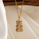 Colgante de collar chapado en oro de 18 quilates con circonita de cobre y acero inoxidable con osito lindo