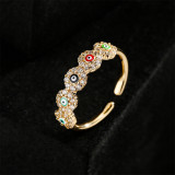 Nuevo anillo geométrico chapado en cobre de oro de 18 quilates con circonita por goteo de aceite y ojo del diablo al por mayor