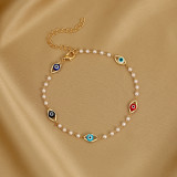 Elegante ojo del diablo con incrustaciones de cobre, perlas artificiales, pulseras para mujer, tobillera, collar, 1 pieza