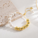 Pulseras chapadas en oro de 18 quilates con revestimiento de mosaico de cobre y perlas de imitación redondas de estilo clásico de IG