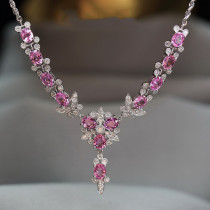 Conozca a la hermosa industria pesada, lujo ligero, hada, mariposa, collar de diamantes con microincrustaciones, conjunto de cadena de diamantes rosa Argyle de lujo