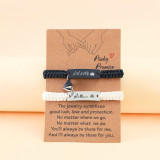 1 par de pulseras de tejido de cuerda de acero inoxidable rectangulares con forma de corazón y letras a la moda