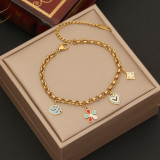 Moda Hoja Forma de Corazón Flor Acero Inoxidable Esmalte Pulseras 1 Pieza
