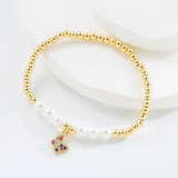 Pulseras de cobre con forma de corazón y cruz a la moda, pulseras de cobre con incrustaciones de perlas chapadas en circonita, 1 pieza