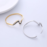Pulseras de acero inoxidable con incrustaciones de circonio y brazalete de acero de titanio con ondas de estilo simple