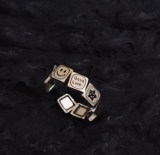 Anillo abierto Chapado en plata con incrustaciones de cobre y cara sonriente de estrella y letras de estilo Simple