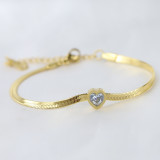 Pulseras de diamantes de imitación artificiales chapadas en oro de acero titanio con forma de corazón de estilo simple