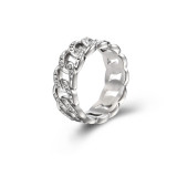 Cadenas de streetwear con estampado de anillos de diamantes artificiales con incrustaciones de acero de titanio