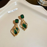 1 par de pendientes colgantes con diamantes de imitación y perlas artificiales de cobre con incrustaciones geométricas elegantes