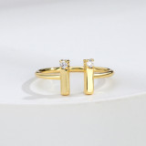 Anillo abierto de circón con incrustaciones de cobre en forma de T de estilo simple
