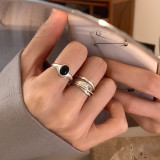 Anillos de ágata con incrustaciones de cobre en capas ovaladas retro