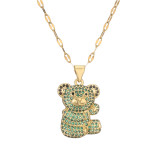 Collar con colgante chapado en oro con incrustaciones de cobre y oso de estilo Simple IG