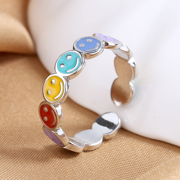 Anillo abierto de epoxi de cobre con cara sonriente linda