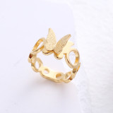 Anillos chapados en oro de 24K con diamantes de imitación con incrustaciones de revestimiento de acero inoxidable de mariposa de estilo simple