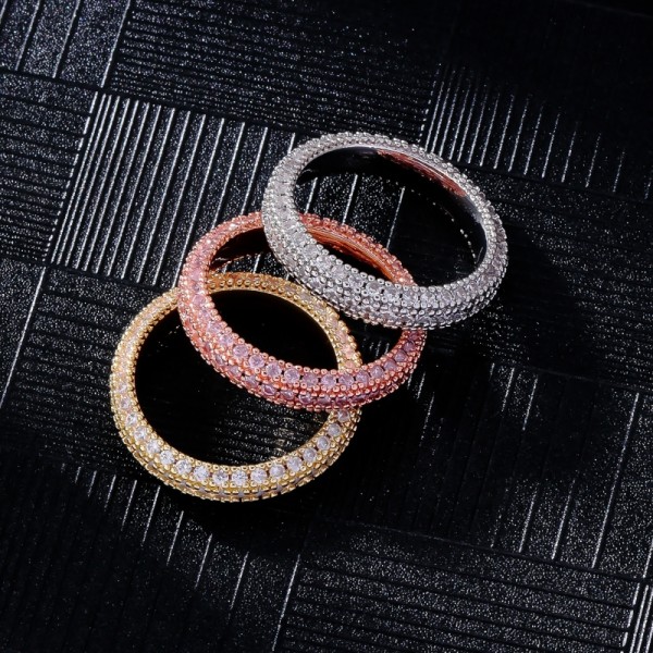 Hip-Hop Estilo simple Chapado en cobre redondo Incrustación de circón Chapado en oro de 18 quilates Chapado en oro rosa Anillos chapados en oro blanco
