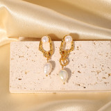 1 par de pendientes colgantes chapados en oro de 18K con incrustaciones de retrato Retro clásico con incrustaciones de perlas de imitación y circonita de cobre