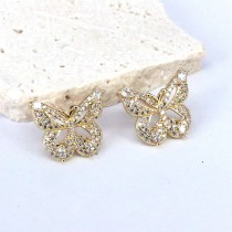 1 par de pendientes chapados en oro con diamantes artificiales de cobre con incrustaciones de mariposa elegantes