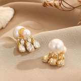 1 par de pendientes colgantes de circonita con perlas de cobre y incrustaciones de perlas geométricas de estilo Simple y elegante