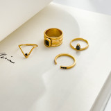 Anillos de circón con incrustaciones de acero de titanio geométrico estilo romano retro