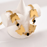 Pulseras chapadas en oro de 14 quilates con incrustaciones de diamantes de imitación chapados en acero inoxidable con mariposa elegante de estilo coreano
