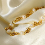 Producto de venta caliente europeo y americano Ins Acero inoxidable chapado en oro de 18 quilates 6 pulsera de cadena de perlas de agua dulce naturales Pulsera de mujer