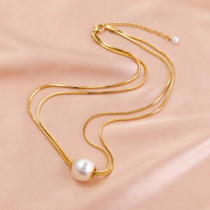 Collares en capas de perlas de acero titanio con perlas de imitación geométricas para mujer