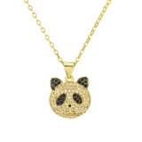 Collar con colgante chapado en oro con incrustaciones de cobre y forma de corazón de oso Panda Retro lindo